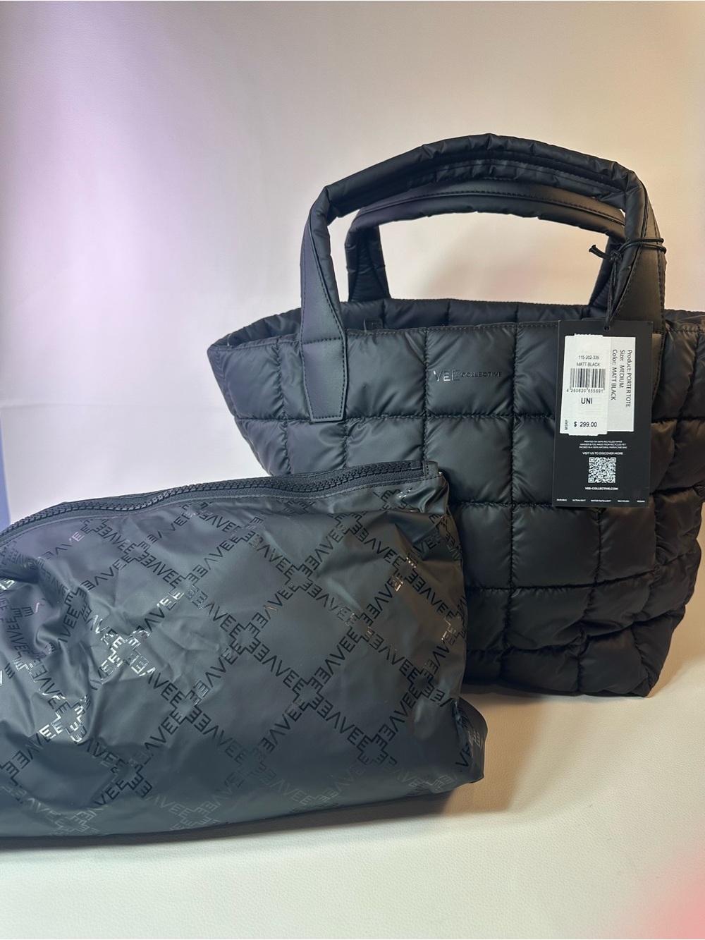 SET!! NEW VEE COLLECTIVE MED PORTER TOTE & PORTER VANITY MATT BLACK - Picture 3 of 11